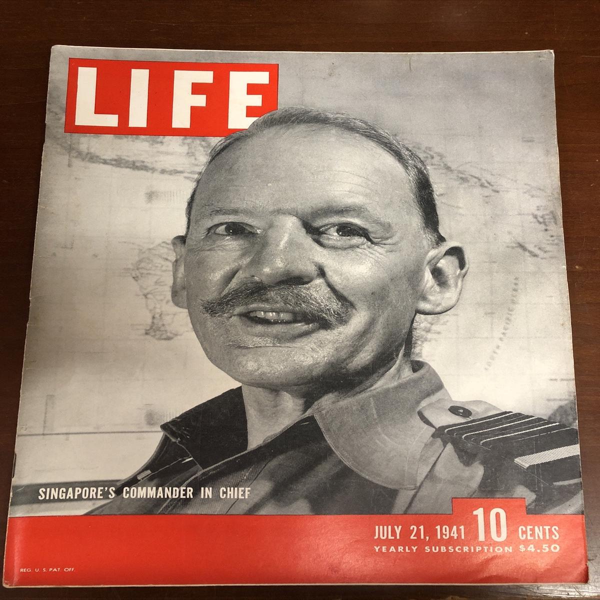 Vintage LIFE Magazine July 21 1941 WWII Singapore Commander GREAT ADS