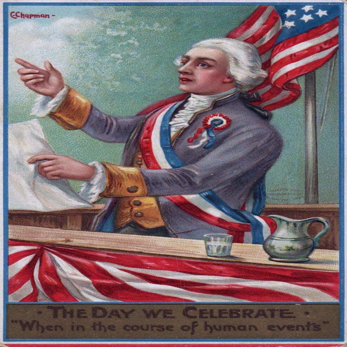 """""""The Day We Celebrate"""" """"When in the Corse of Human Events"""" Patriotic Postcard"""