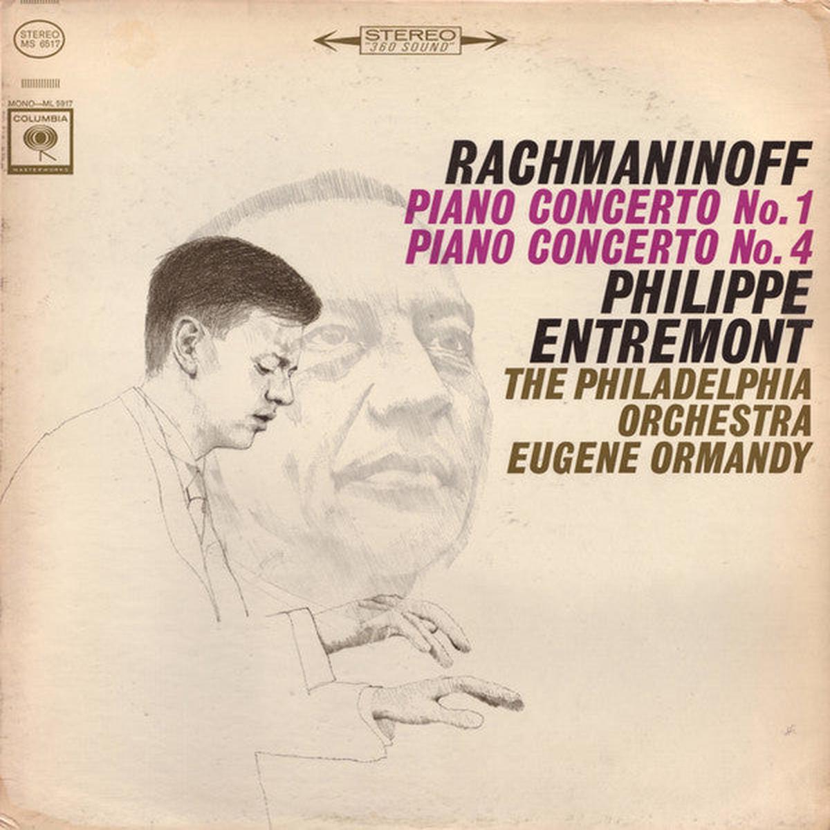 Sergei Vasilyevich Rachmaninoff, Philippe Entremont, Eugene Ormandy Conducts The Philadelphia Orchestra - Piano Concerto Nos. 1 And 4 (LP) (VG+)