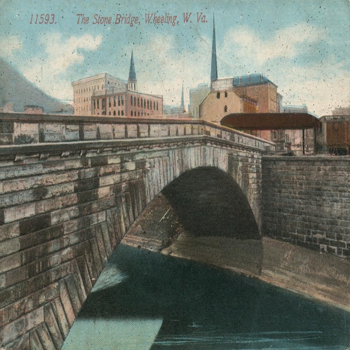 11593 The Stone Bridge Wheeling West VA Virginia Postcard